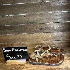 New Girls Sam Edelman Gigi Gold Scale Faux Leather Strappy Thong Sandals Size 2